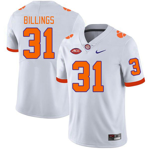 Men #31 Rob Billings Clemson Tigers College Football Jerseys Stitched Sale-White